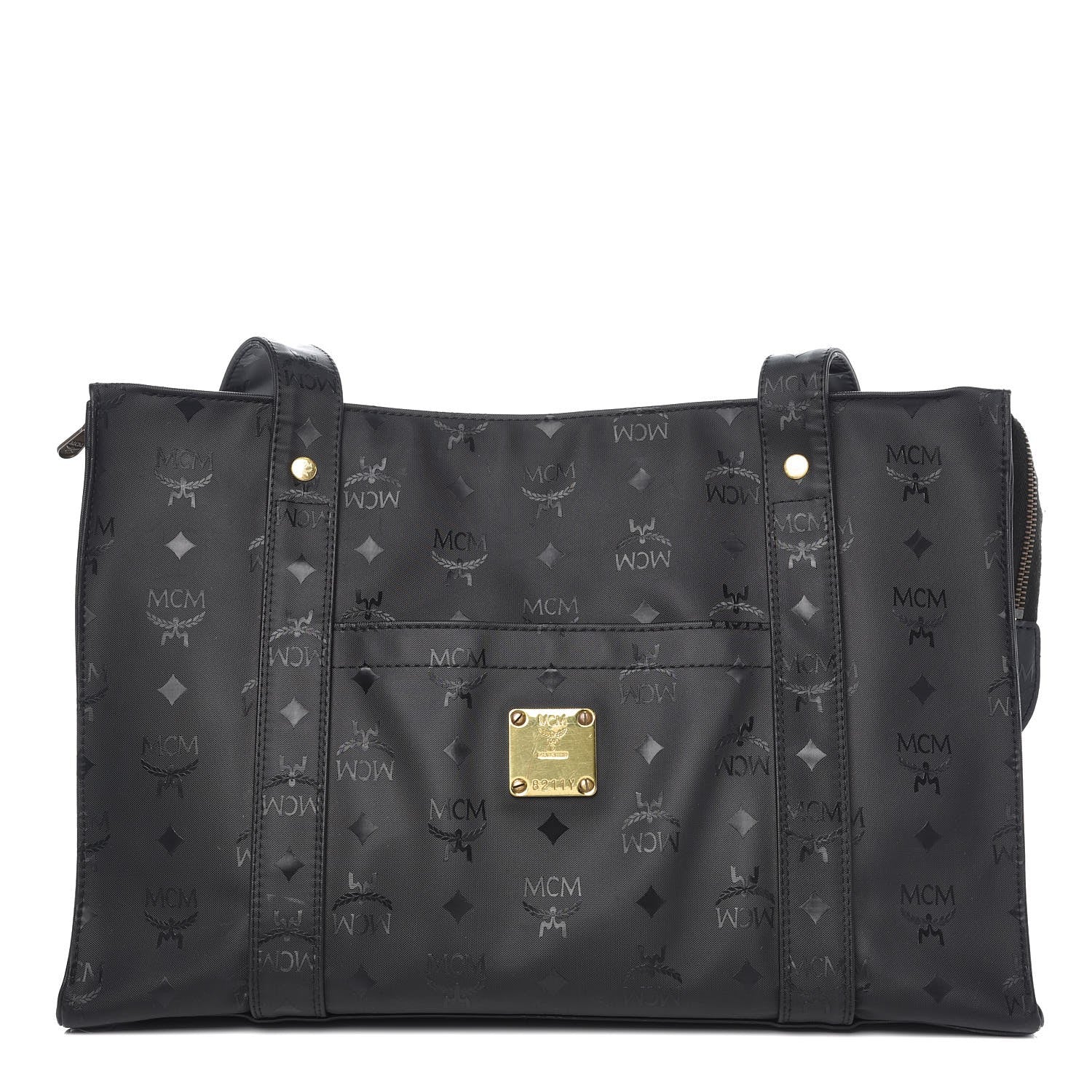 MCM Monogram Coated Canvas Tote Bag Black 1 of 7