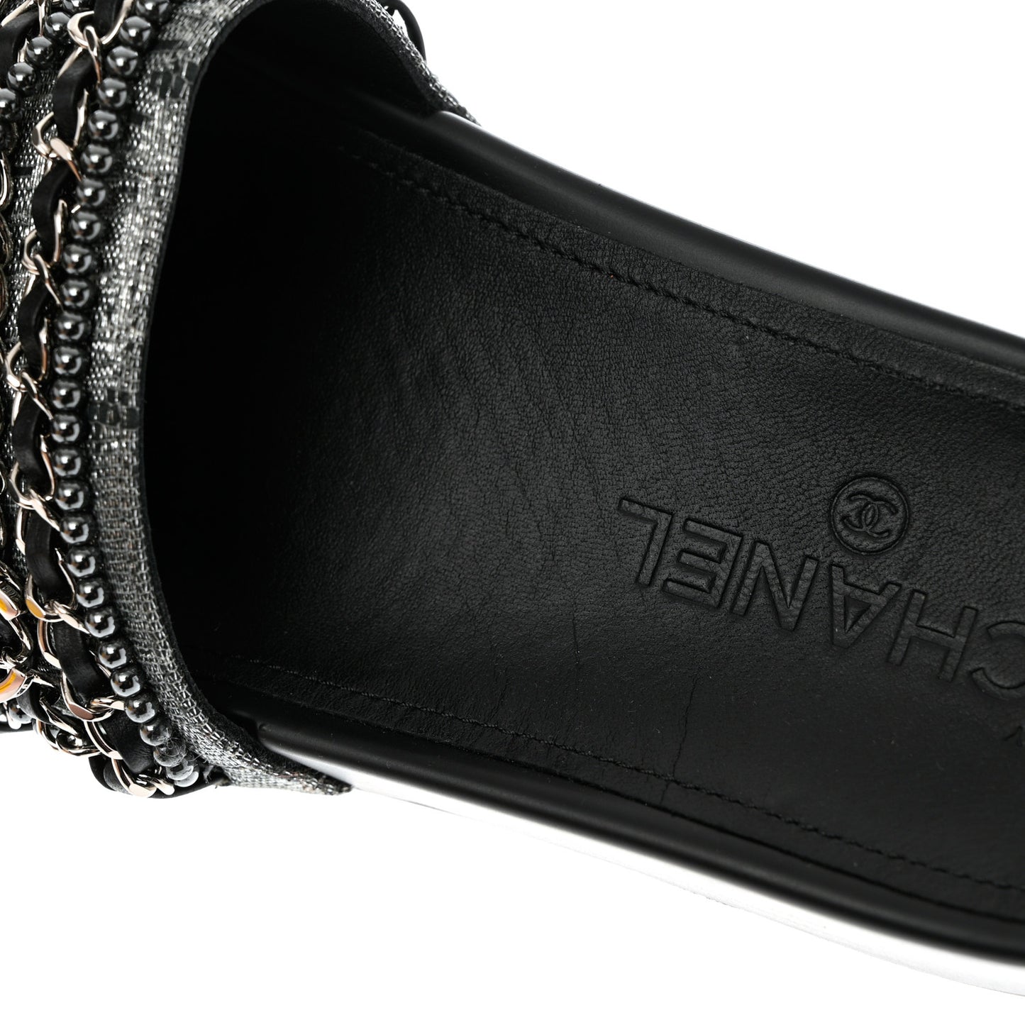 Fantasy Lambskin Chain Flat Sandals 37 Silver Black