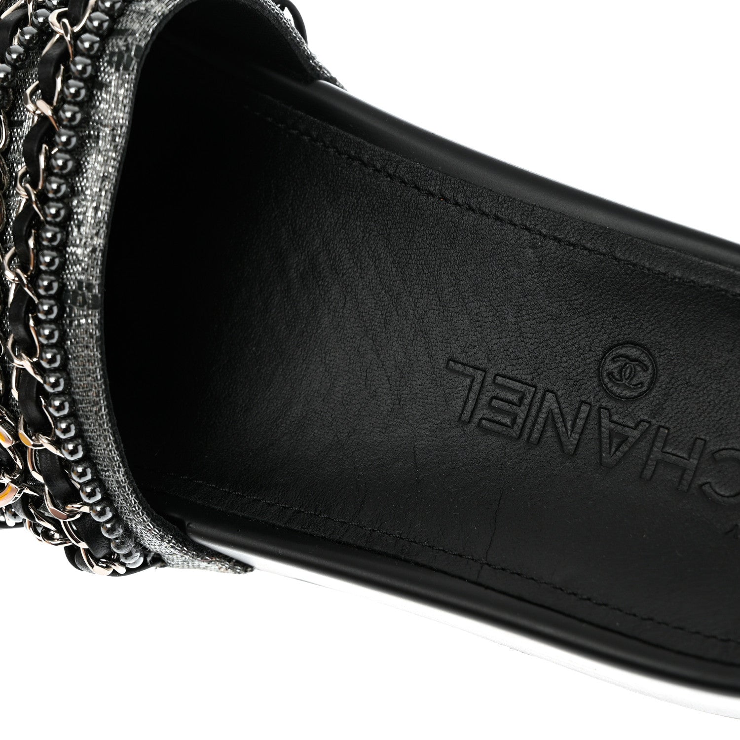 Chanel Fantasy Lambskin Chain Flat Sandals 37 Silver Black 9 of 10