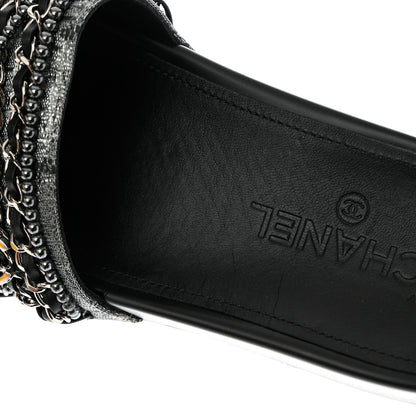Chanel Fantasy Lambskin Chain Flat Sandals 37 Silver Black 9 of 10