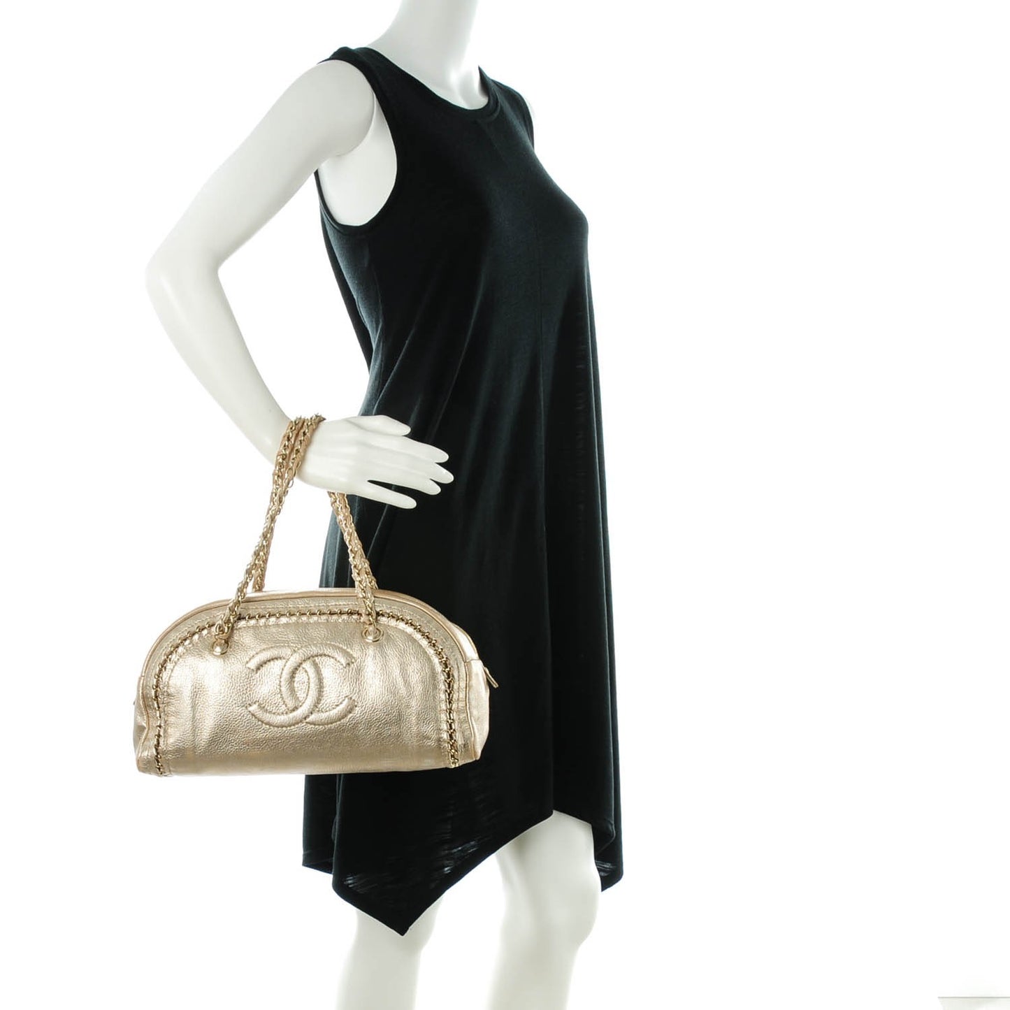 Metallic Goatskin Medium Luxe Ligne Bowler Gold