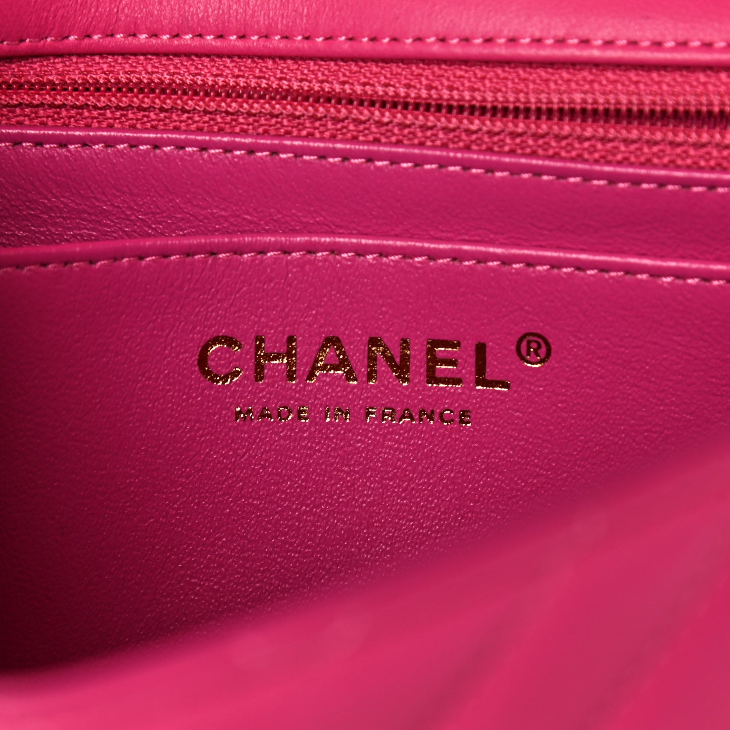Lambskin Chevron Quilted Mini Rectangular Flap Dark Pink