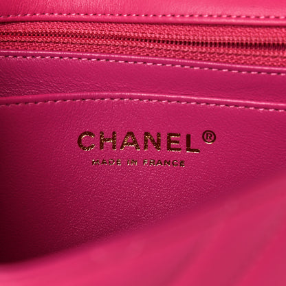 Chanel Lambskin Chevron Quilted Mini Rectangular Flap Dark Pink 6 of 17