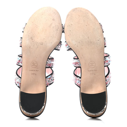 Chanel Tweed Grosgrain Sandals 39.5 Black Blue Pink 4 of 6