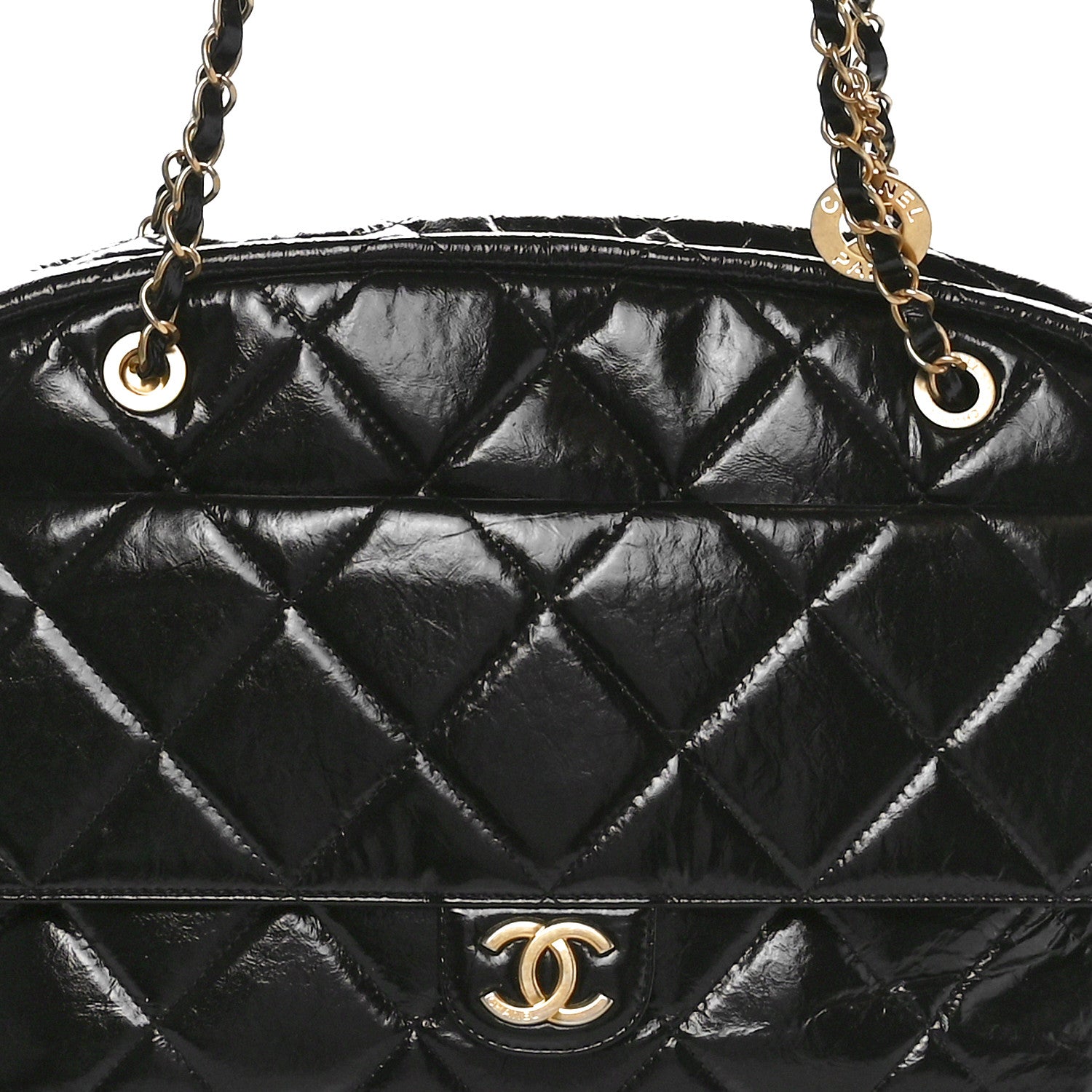 Chanel Shiny Crumpled Calfskin Quilted Maxi Bowling Bag Black 7 of 9