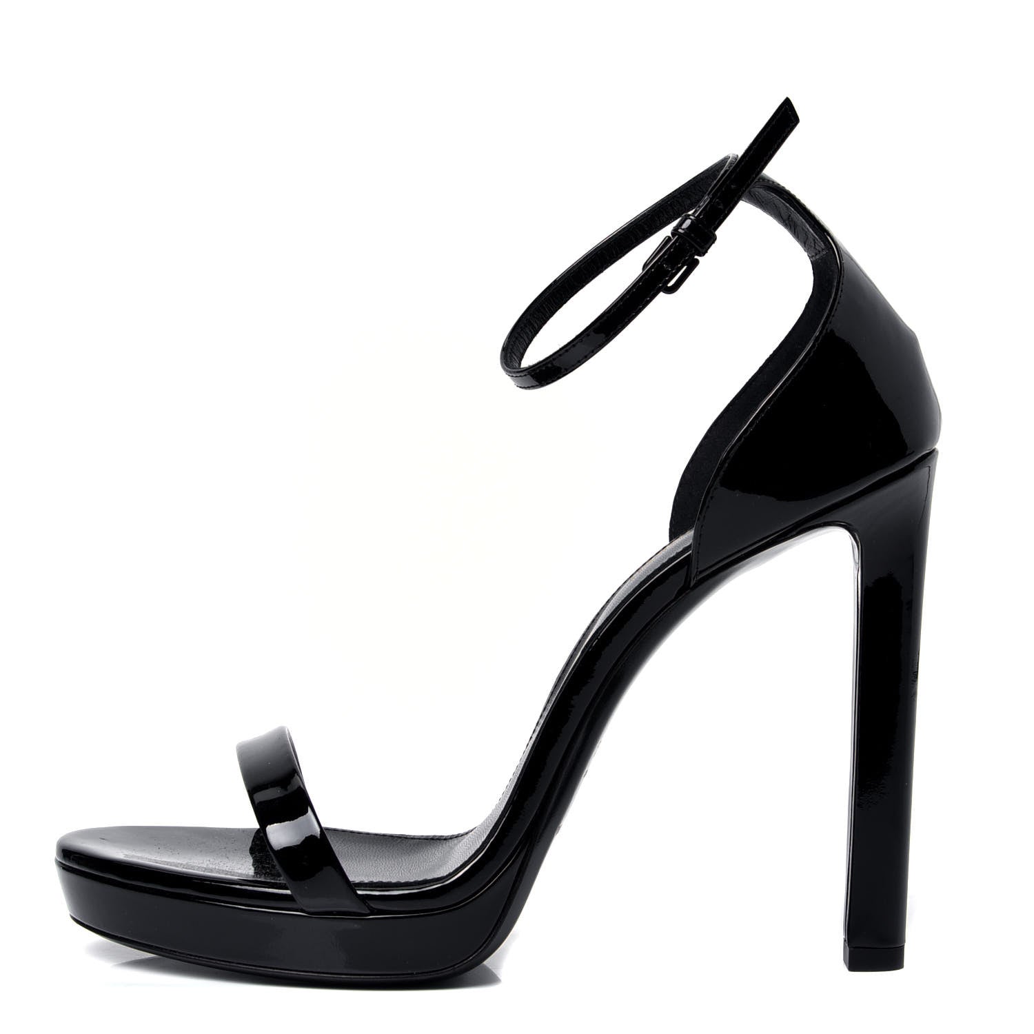 Saint Laurent Patent Calfskin Hall 105 Ankle Strap Platform Sandals 40.5 Black 1 of 6