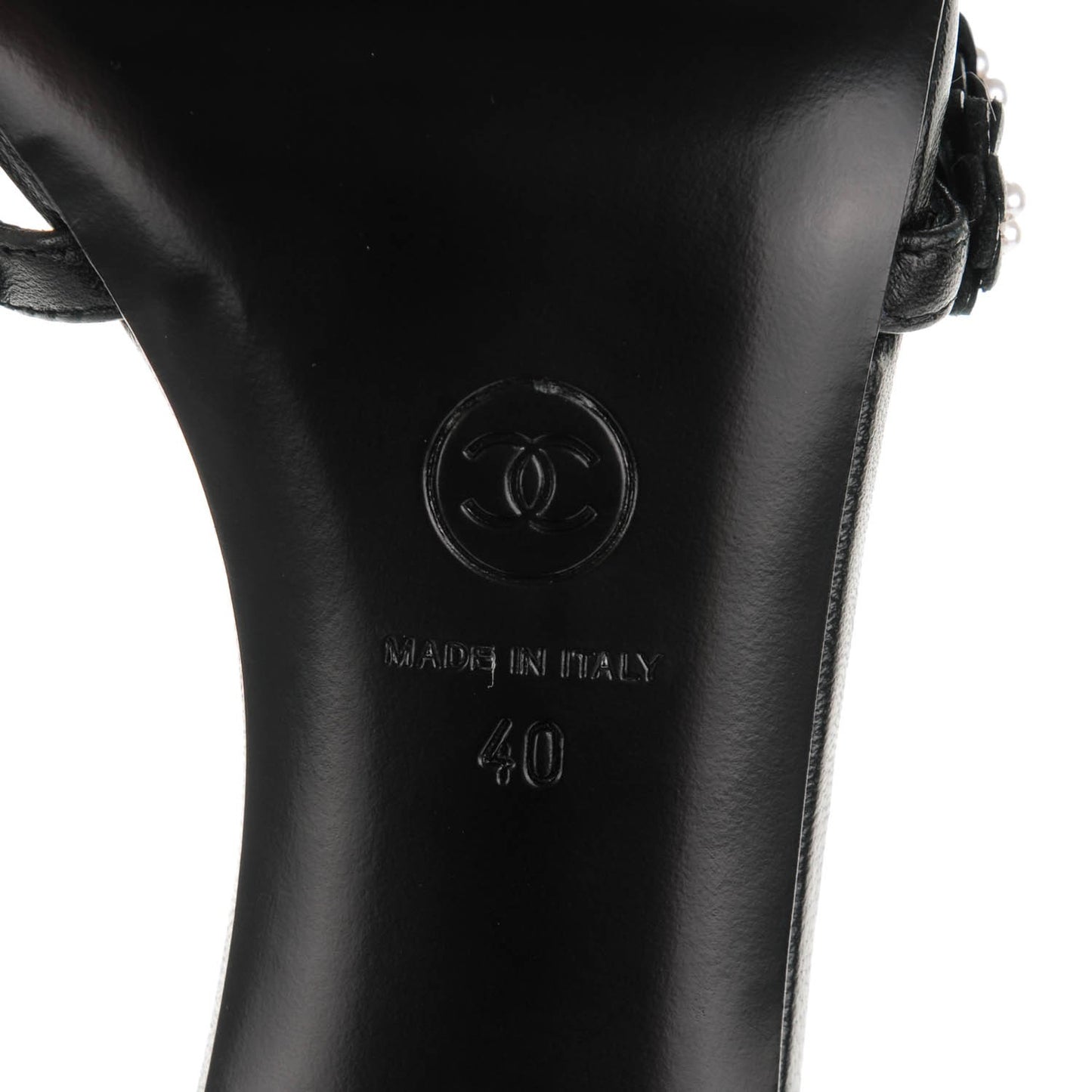 Lambskin Camellia Sandals 40 Black