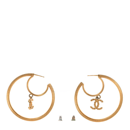 Chanel Baguette Crystal CC Drop Hoop Earrings Gold 3 of 5