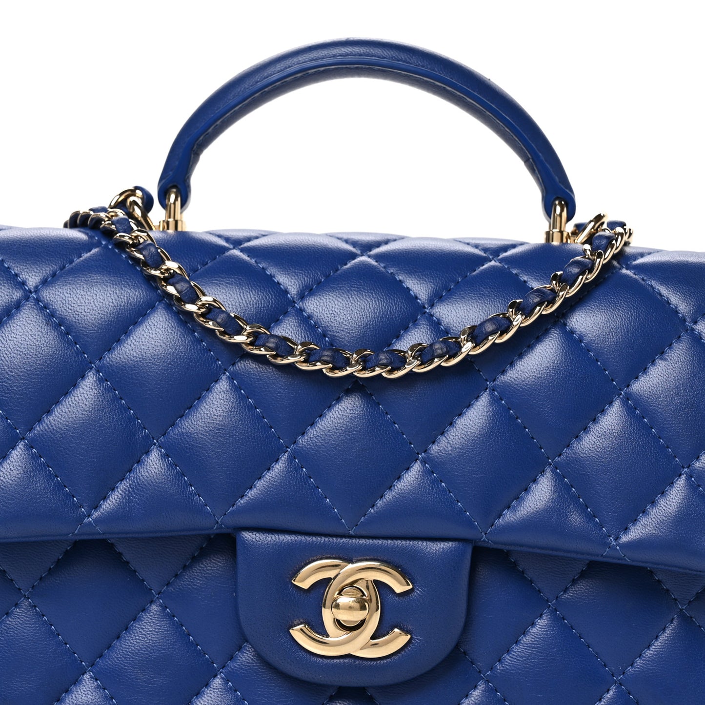 Lambskin Quilted Mini Top Handle Rectangular Flap Dark Blue