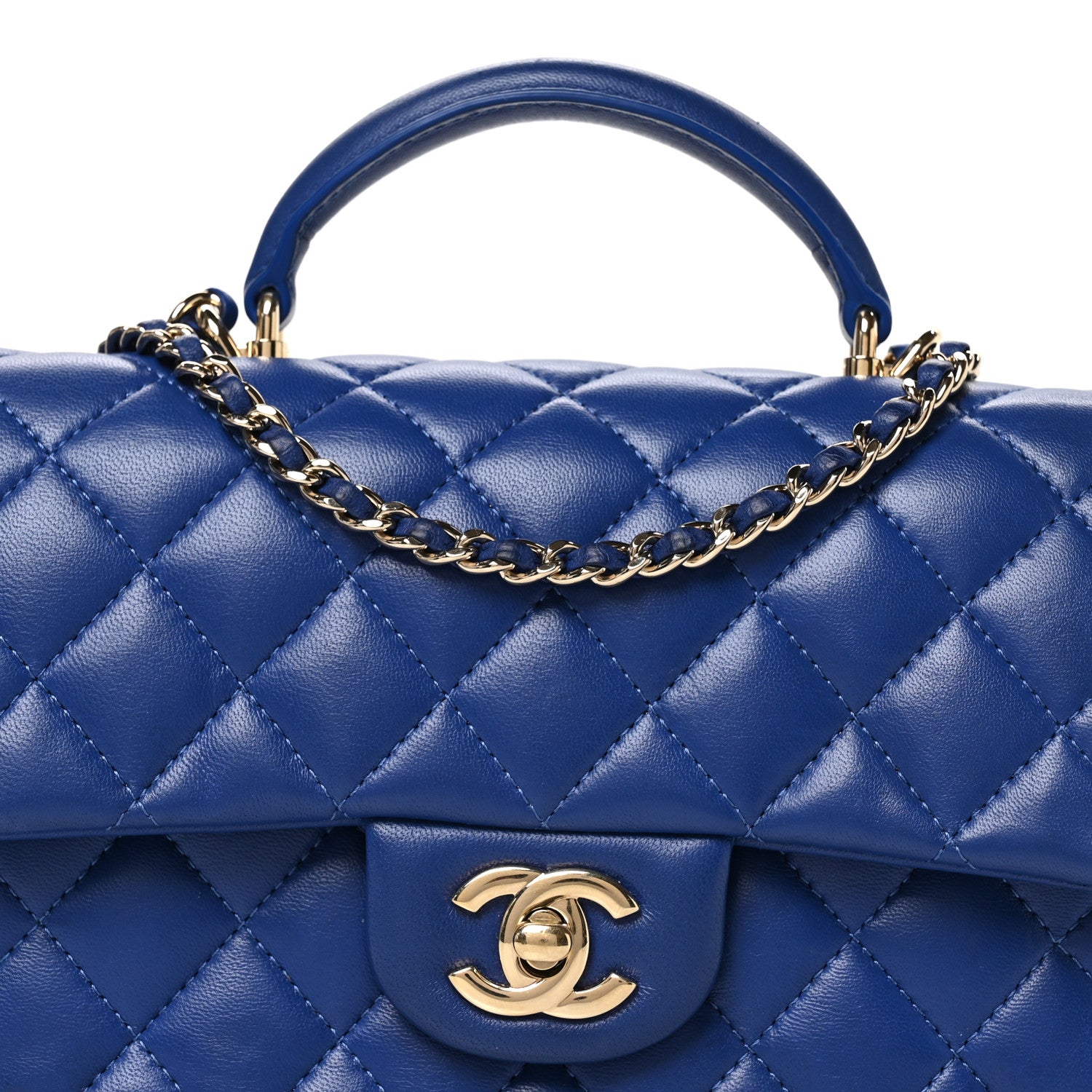 Chanel Lambskin Quilted Mini Top Handle Rectangular Flap Dark Blue 8 of 11