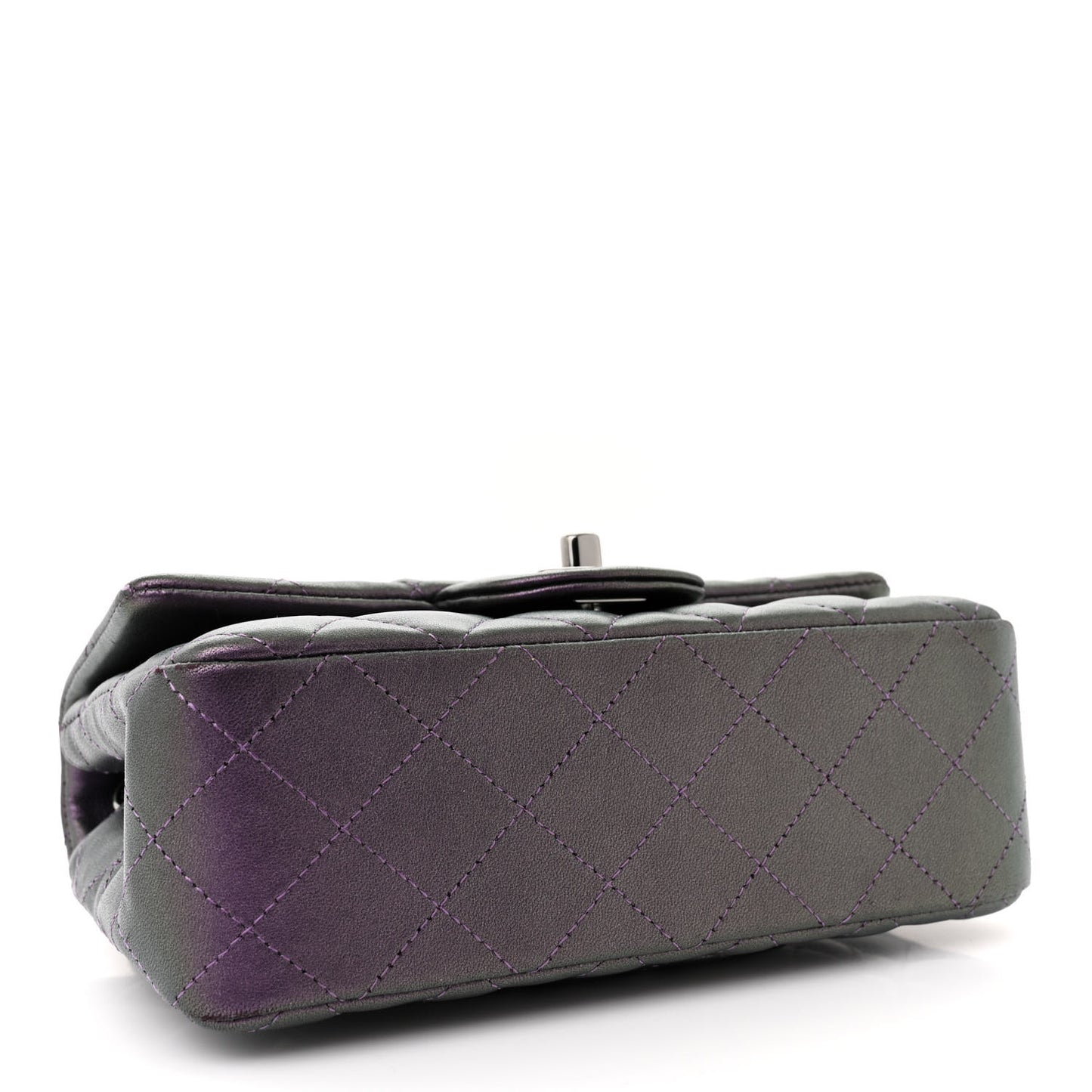 Iridescent Lambskin Quilted Mini Rectangular Flap Dark Purple
