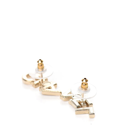 Chanel Crystal Pearl Signature Stud Earrings Gold 3 of 5