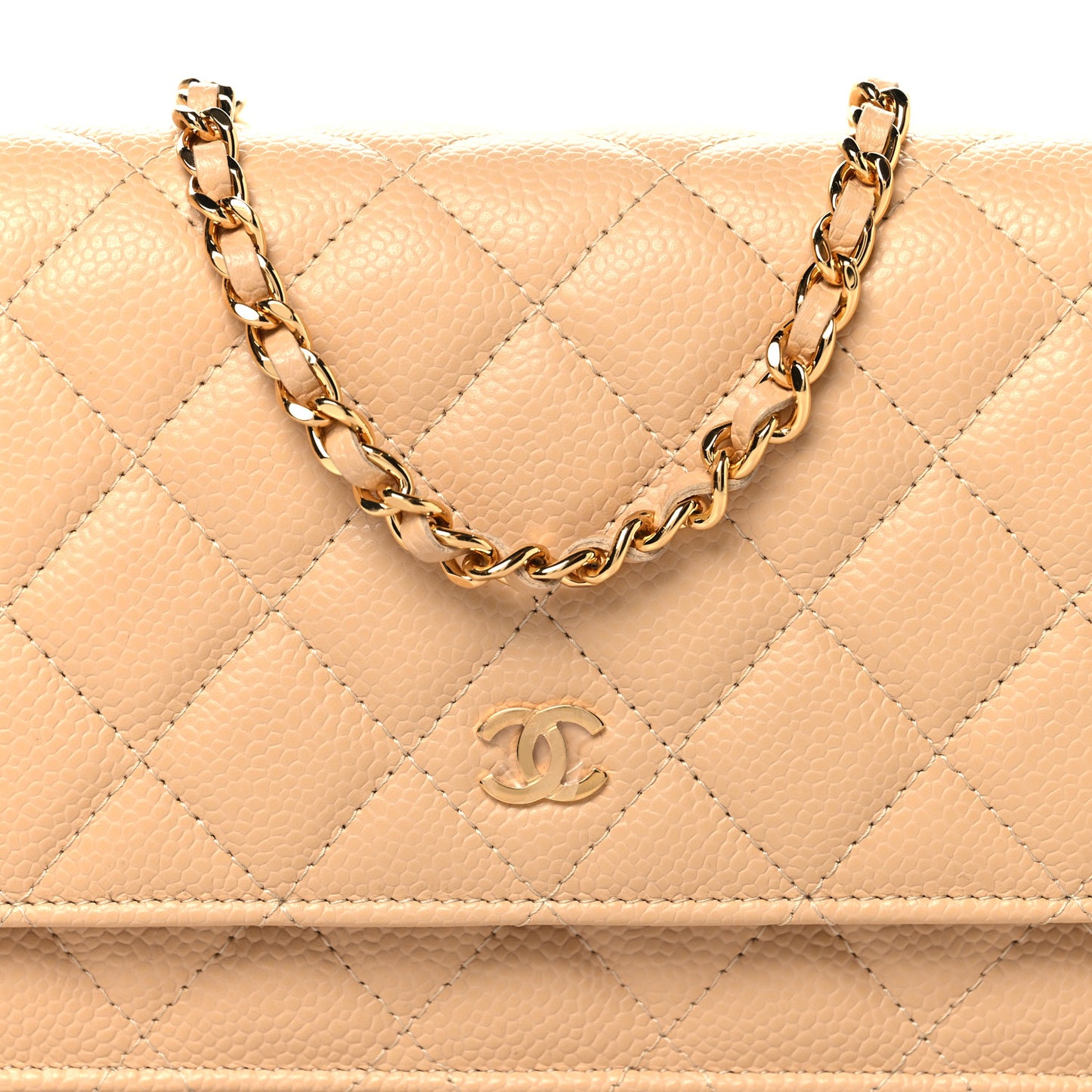 Caviar Quilted Wallet on Chain WOC Beige