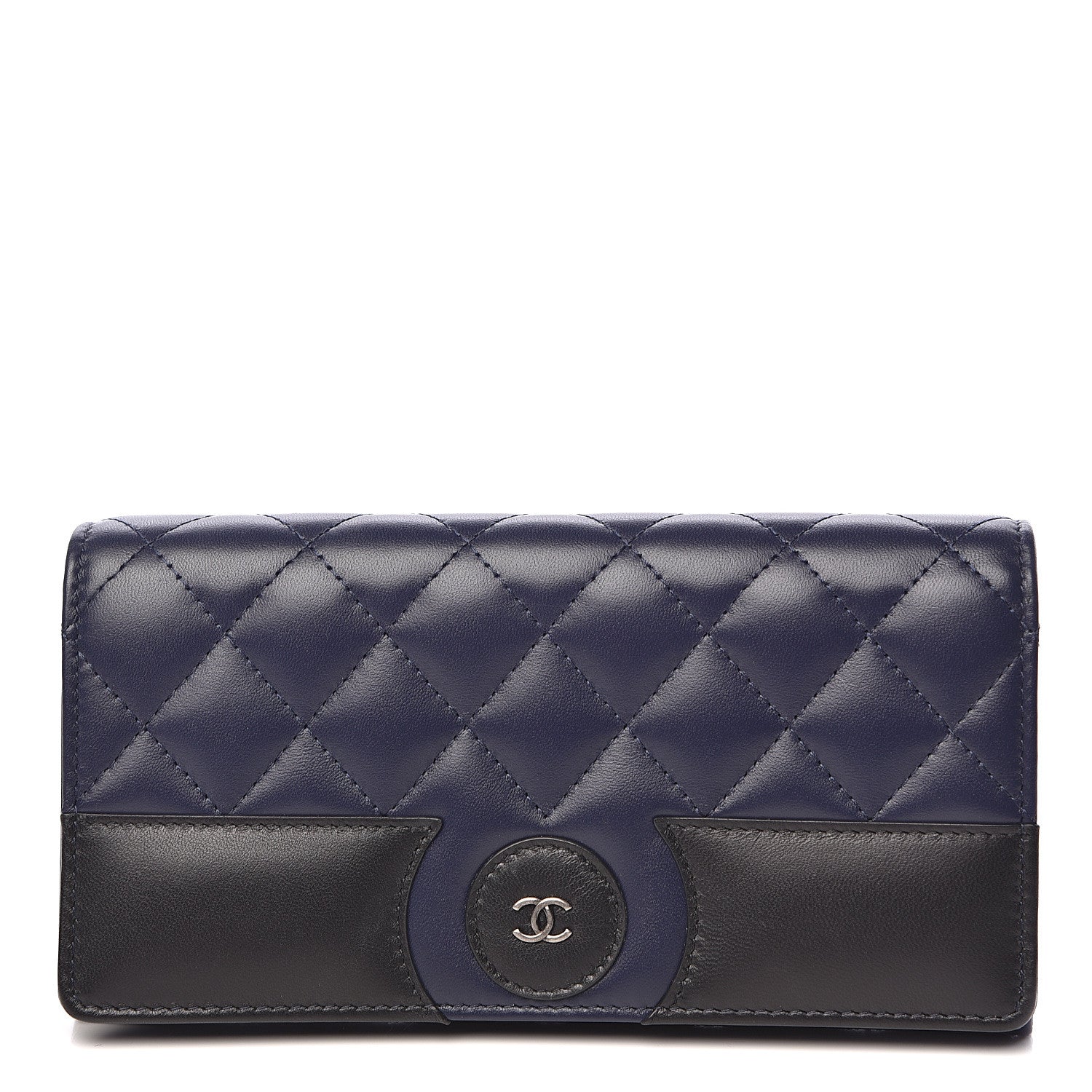 Chanel Lambskin Quilted Large Gusset Flap Wallet Navy Black 1 of 9