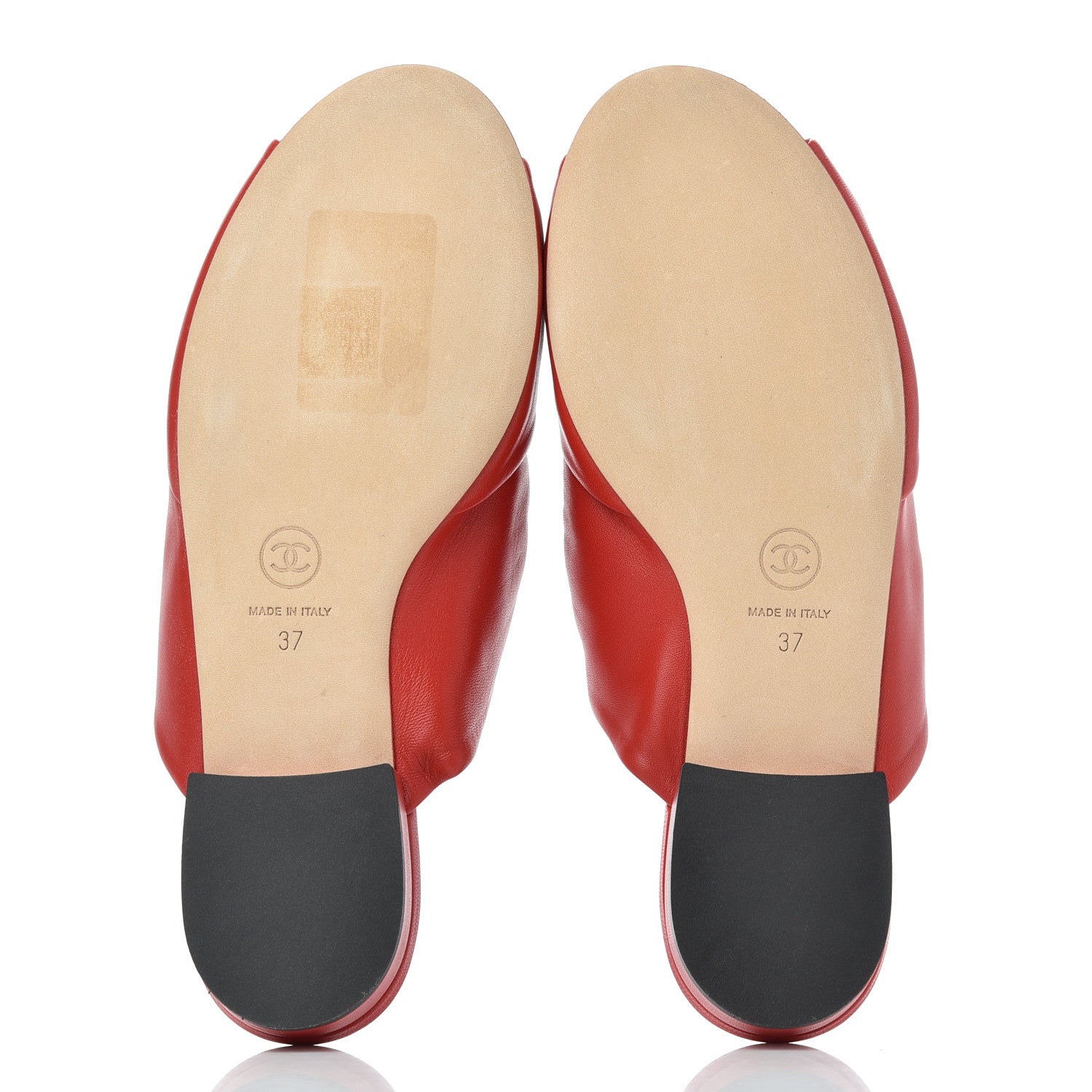 Chanel Lambskin Pearl Bow CC Flat Sandals 37 Red 5 of 10