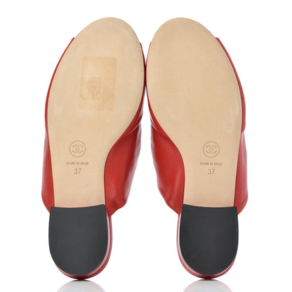 Chanel Lambskin Pearl Bow CC Flat Sandals 37 Red 5 of 10