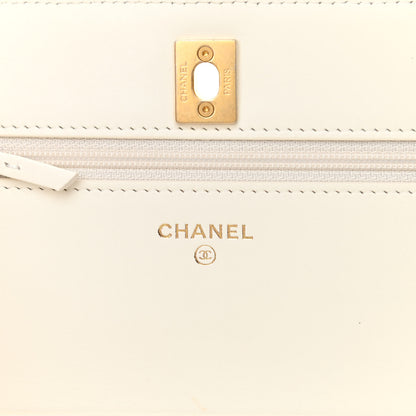 Chanel Lambskin Quilted CC Pearl Crush Wallet on Chain WOC White 11 of 24
