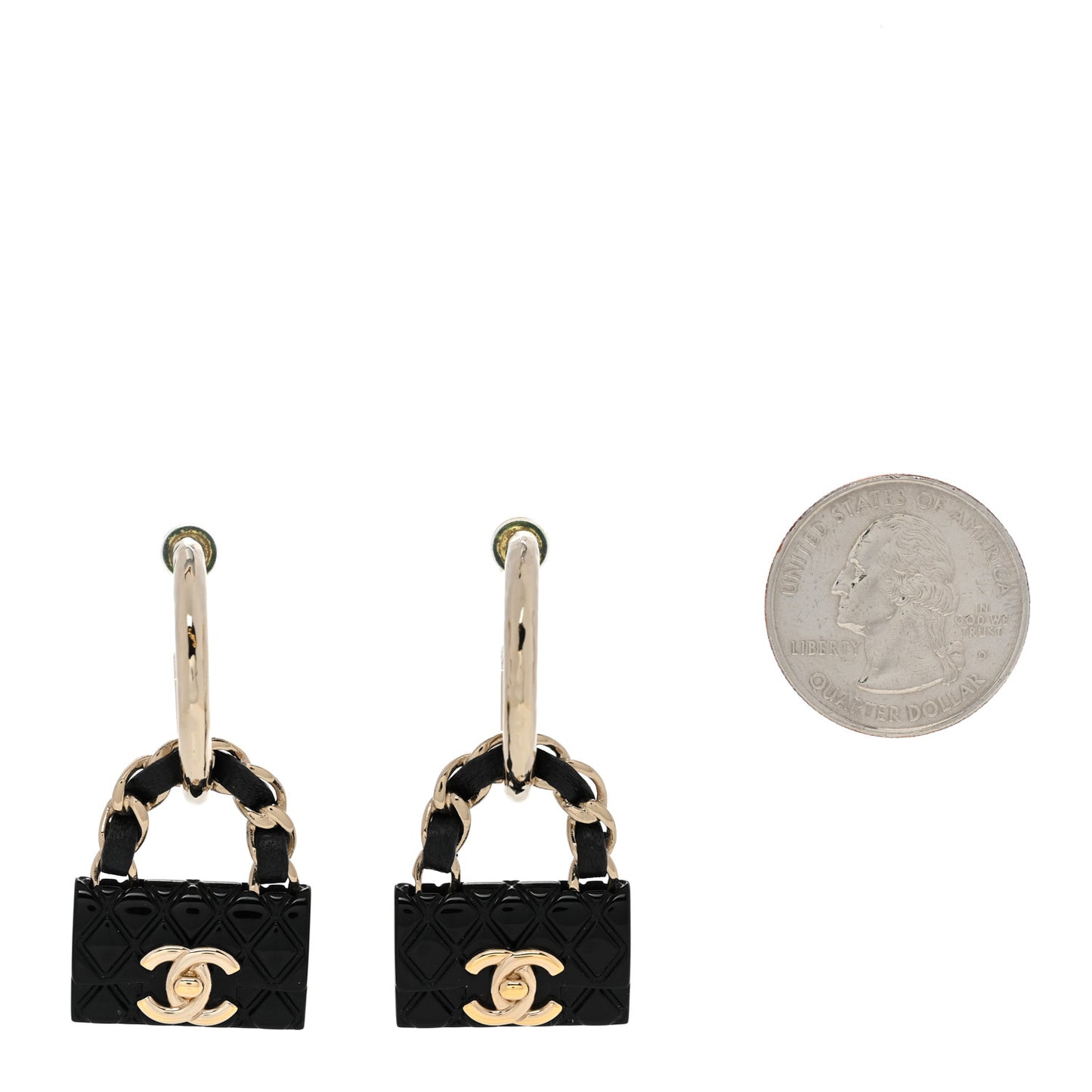 Metal Resin Lambskin Quilted CC Turnlock Chain Bag Hoop Black Gold