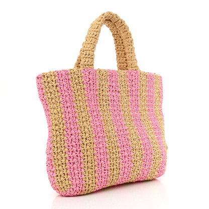 Prada Yarn Raffia Effect Crochet Striped Small Logo Tote Naturale Petalo 3 of 11