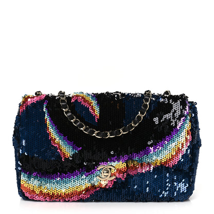Chanel Sequin Medium Single Flap Blue Black Multicolor 1 of 9
