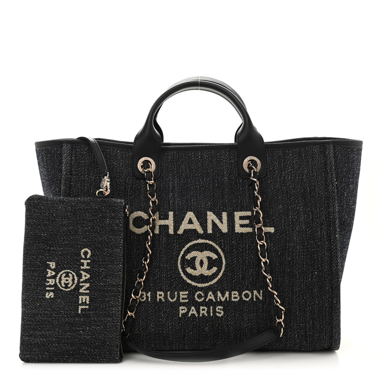 Denim Medium Deauville Tote Dark Blue White