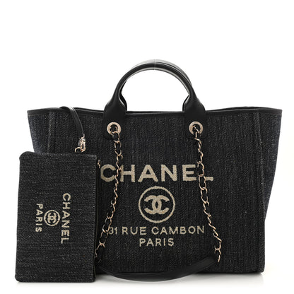 Chanel Denim Medium Deauville Tote Dark Blue White 1 of 14