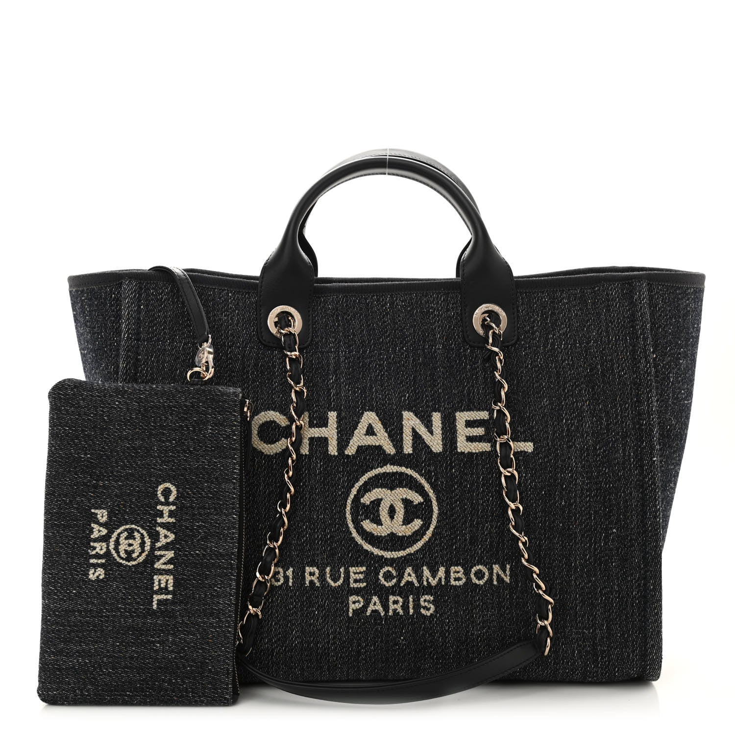 Chanel Denim Medium Deauville Tote Dark Blue White 1 of 14