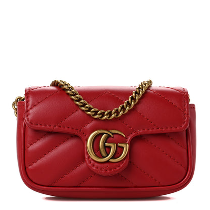 Gucci Calfskin Matelasse GG Marmont 2.0 Coin Purse On A Chain Hibiscus Red 1 of 7