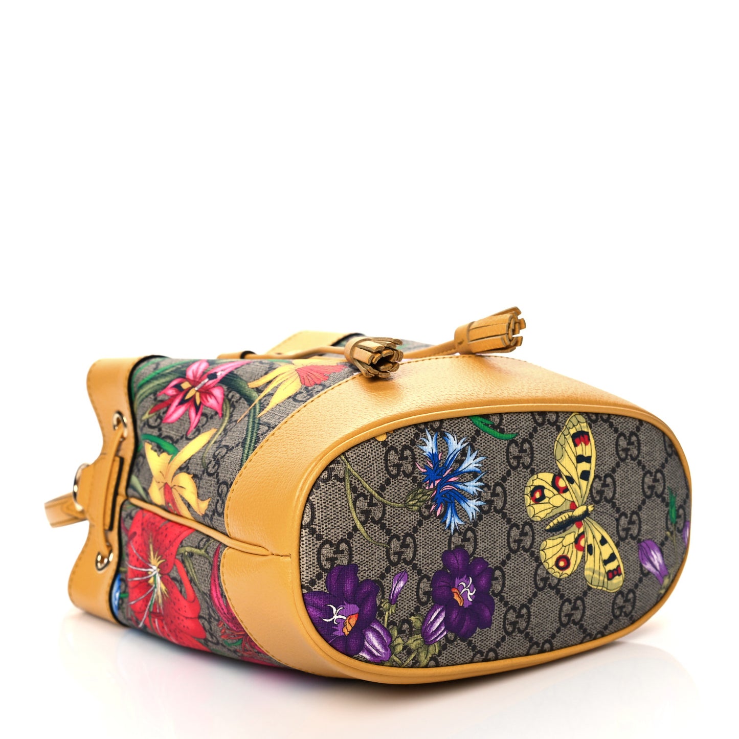 GG Supreme Monogram Flora Small Ophidia Bucket Bag Beige Multicolor Crop