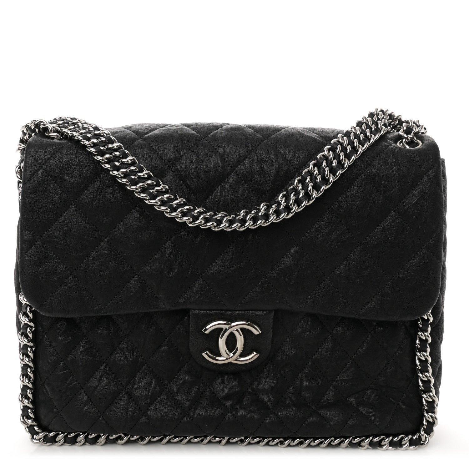 Chanel Washed Lambskin Quilted Maxi Chain Around Flap Black 1 of 10