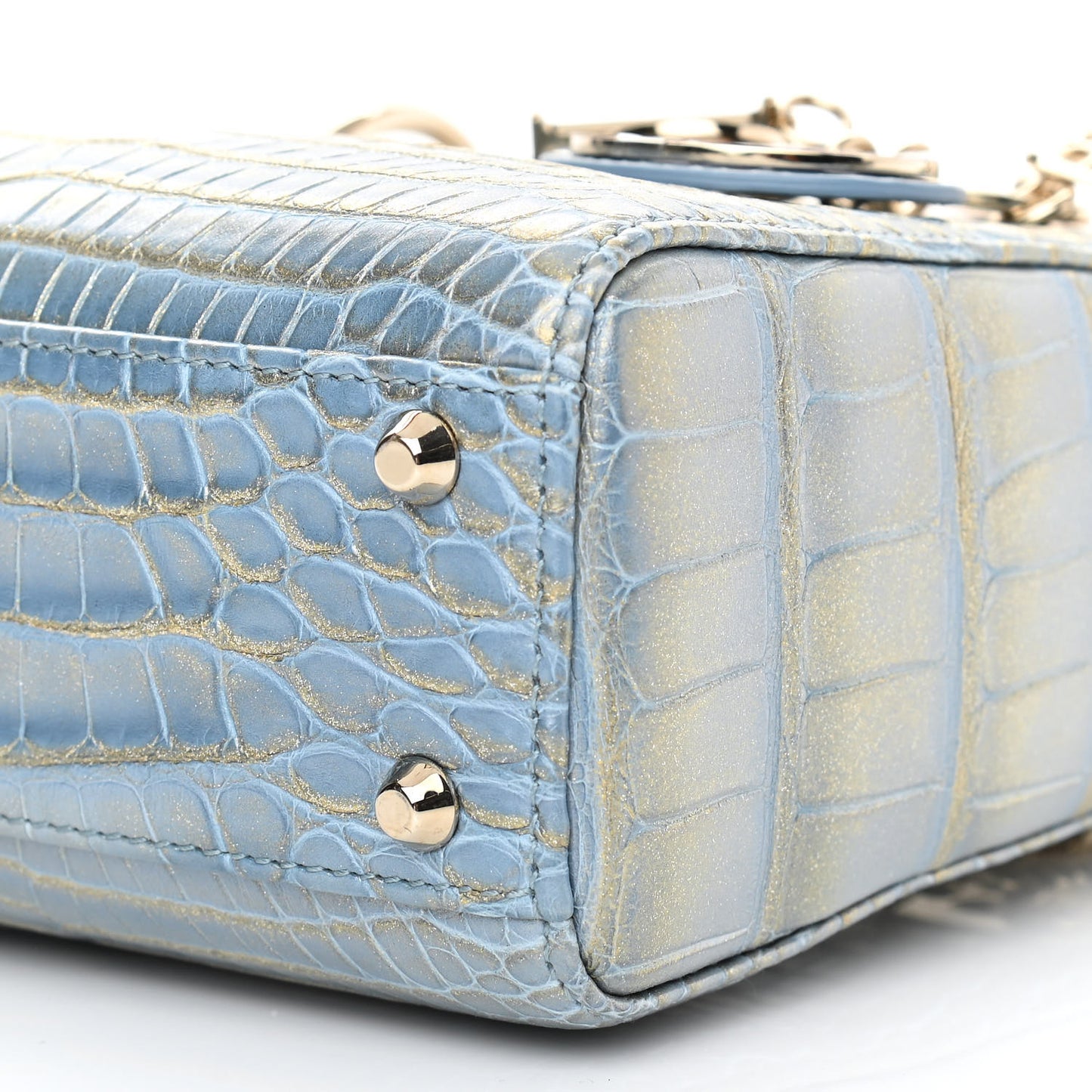 Metallic Alligator Mini Lady Dior Metal Blue