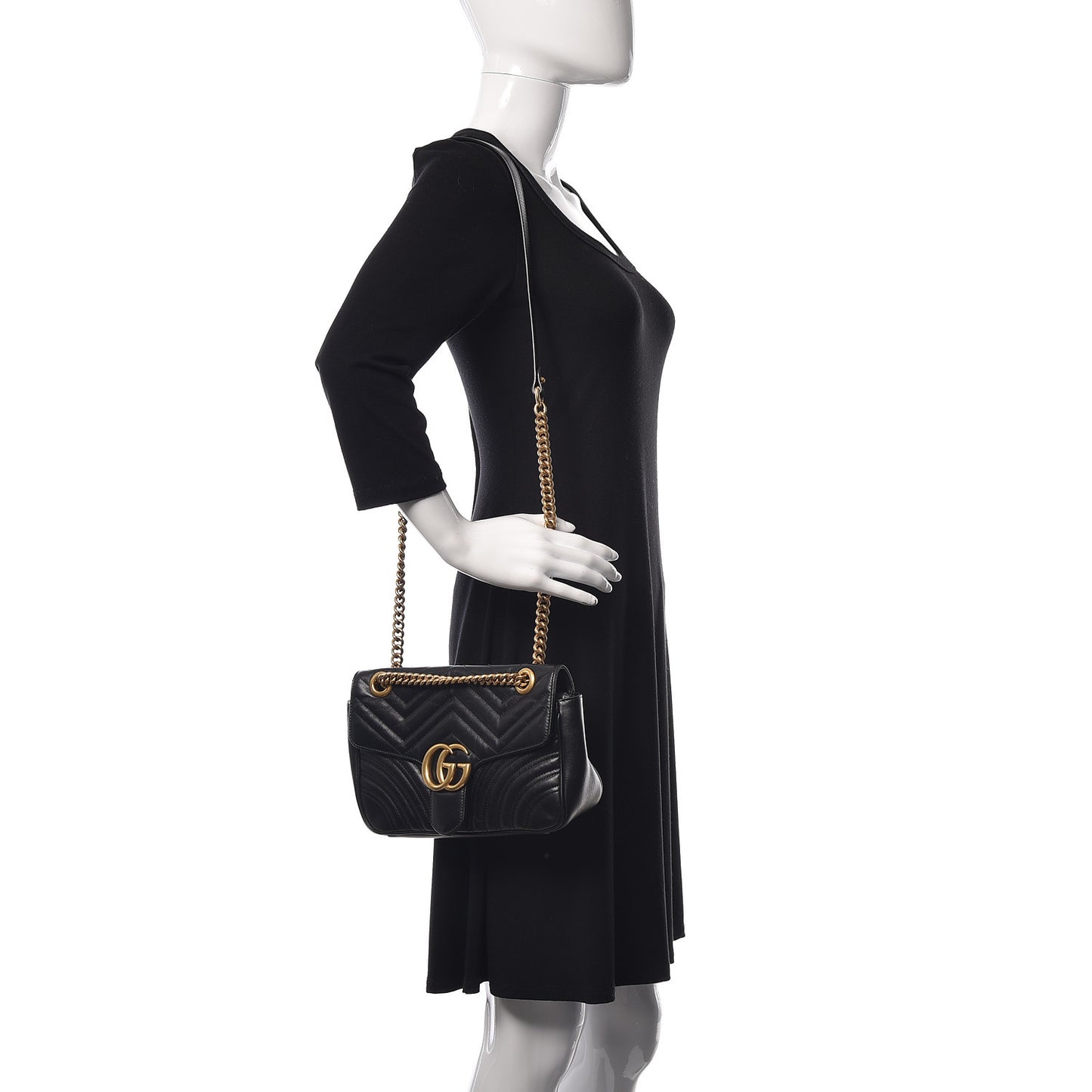 Calfskin Matelasse Small GG Marmont Shoulder Bag Black