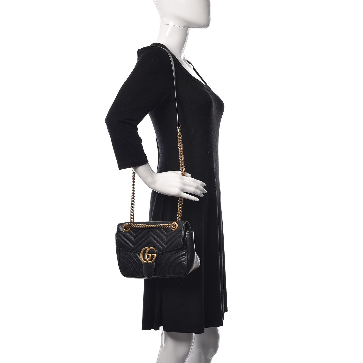 Gucci Calfskin Matelasse Small GG Marmont Shoulder Bag Black 2 of 13