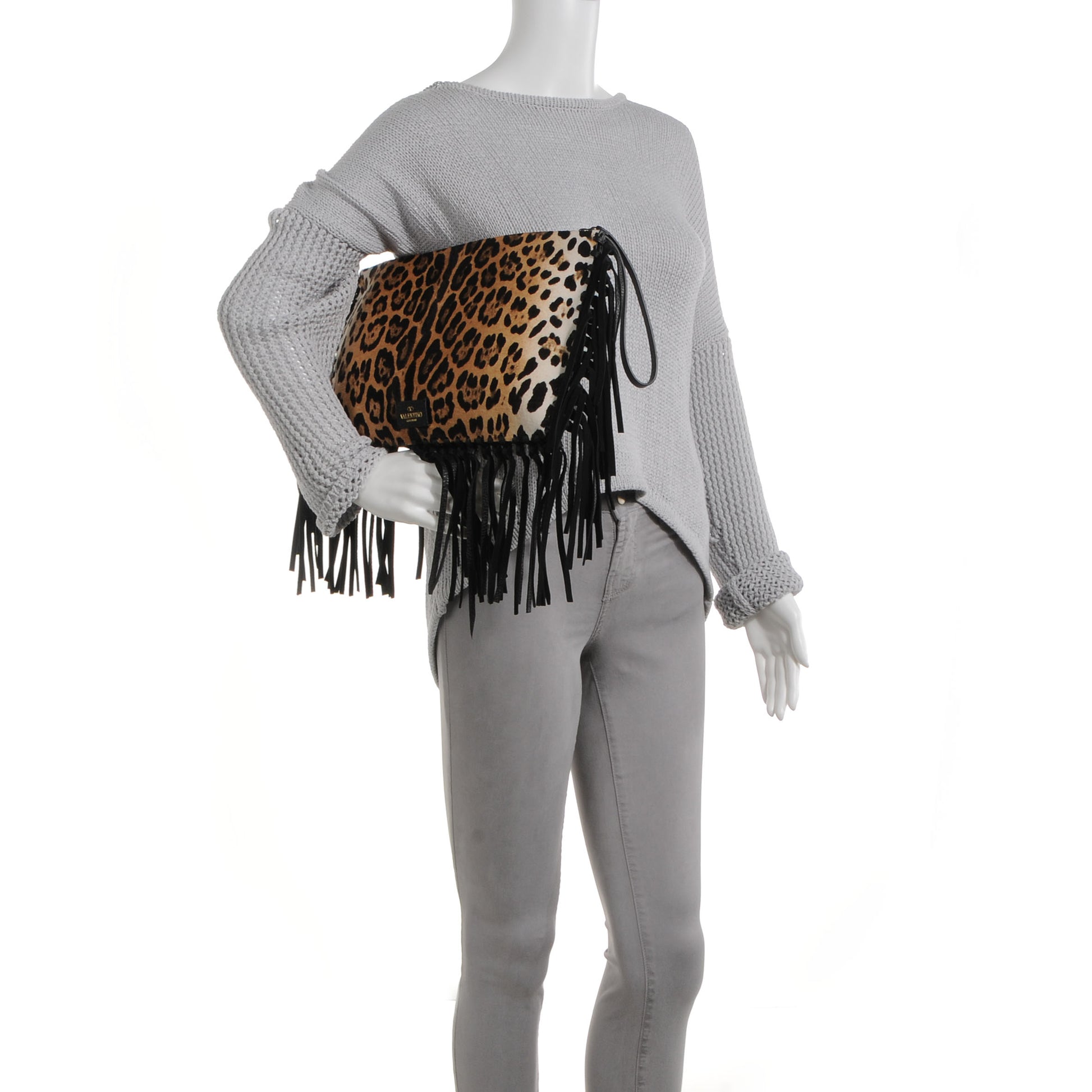 Valentino Garavani Calf Hair Oversized Fringe Clutch Leopard 2 of 8