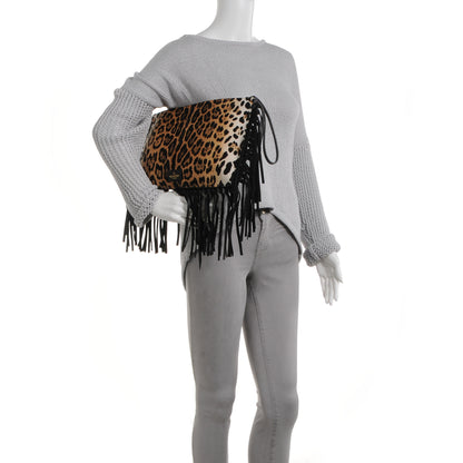 Valentino Garavani Calf Hair Oversized Fringe Clutch Leopard 2 of 8
