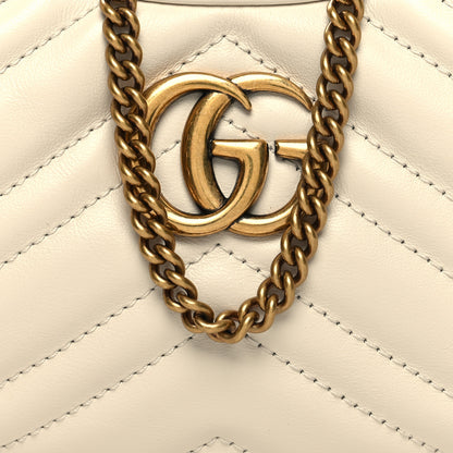 Gucci Calfskin Matelasse Chevron Mini GG Marmont Half Moon Hobo Mystic White 8 of 10