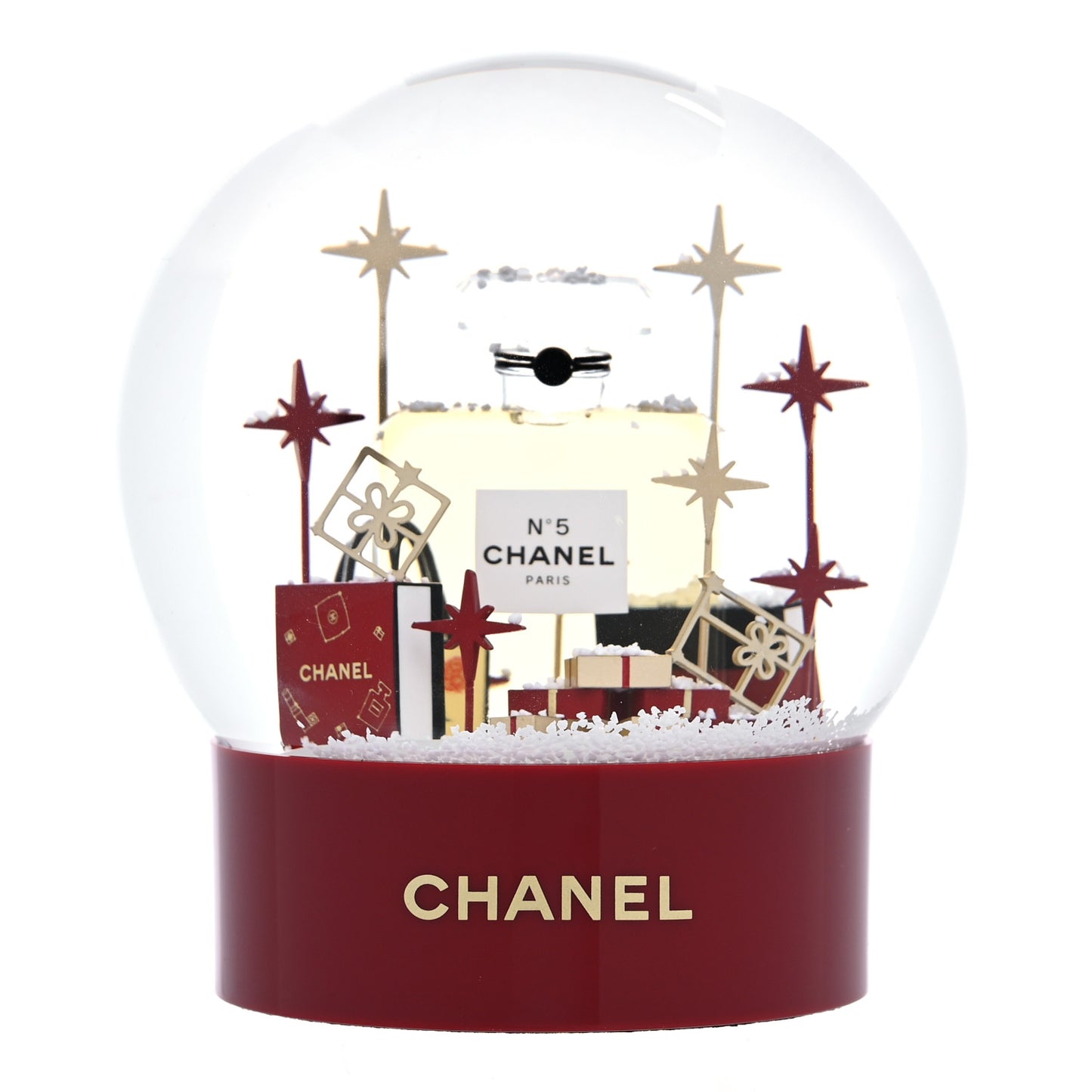 Glass N°5 Perfume Bottle Snow Globe Red