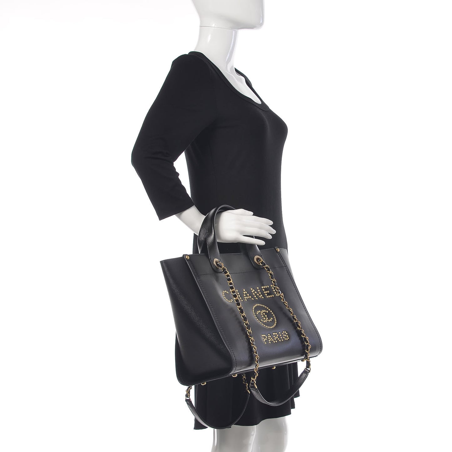 Caviar Small Studded Deauville Tote Black