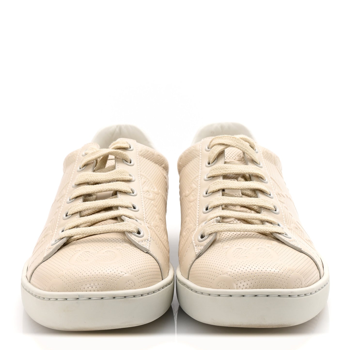 Calfskin GG Tennis Embossed Womens Ace Sneakers 39 Mystic White