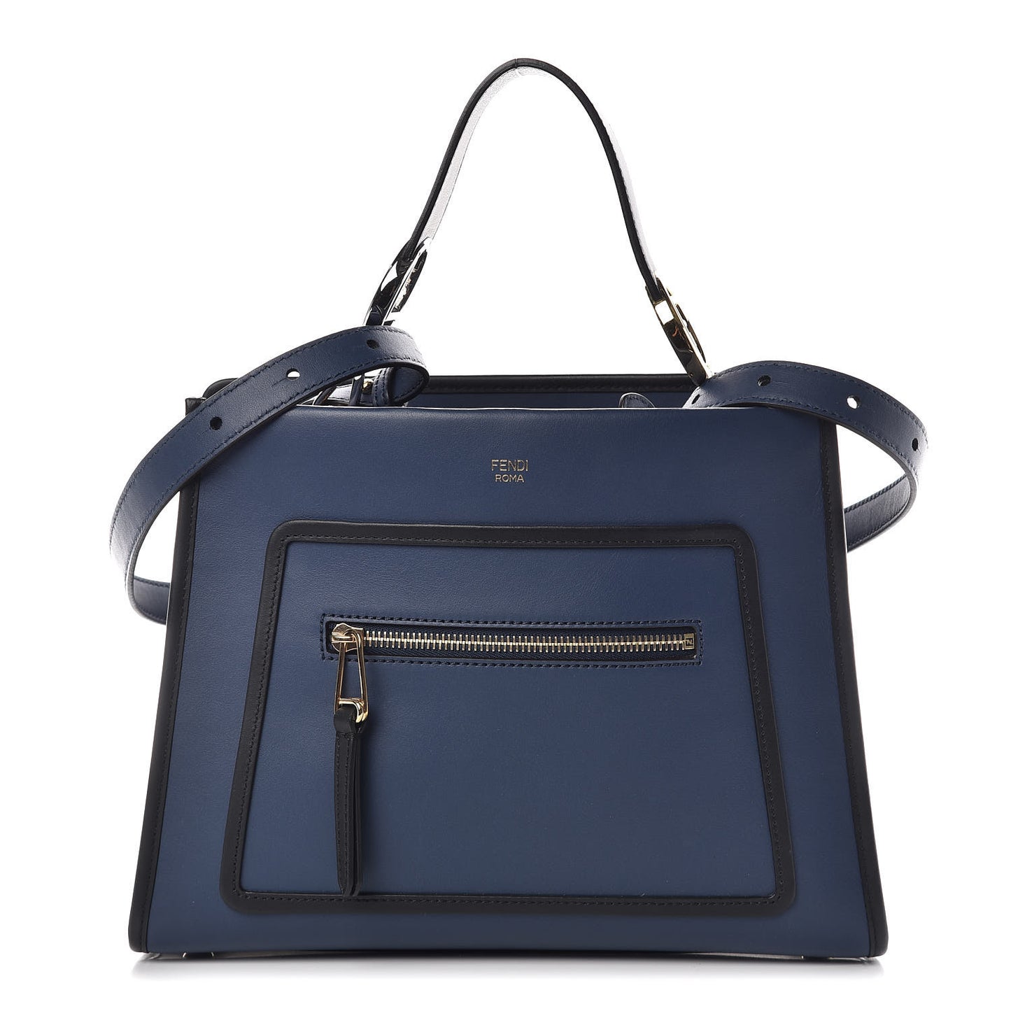 Vitello Century Opaco F is Fendi Bi-Color Small Runaway Satchel Blu Scuro Black