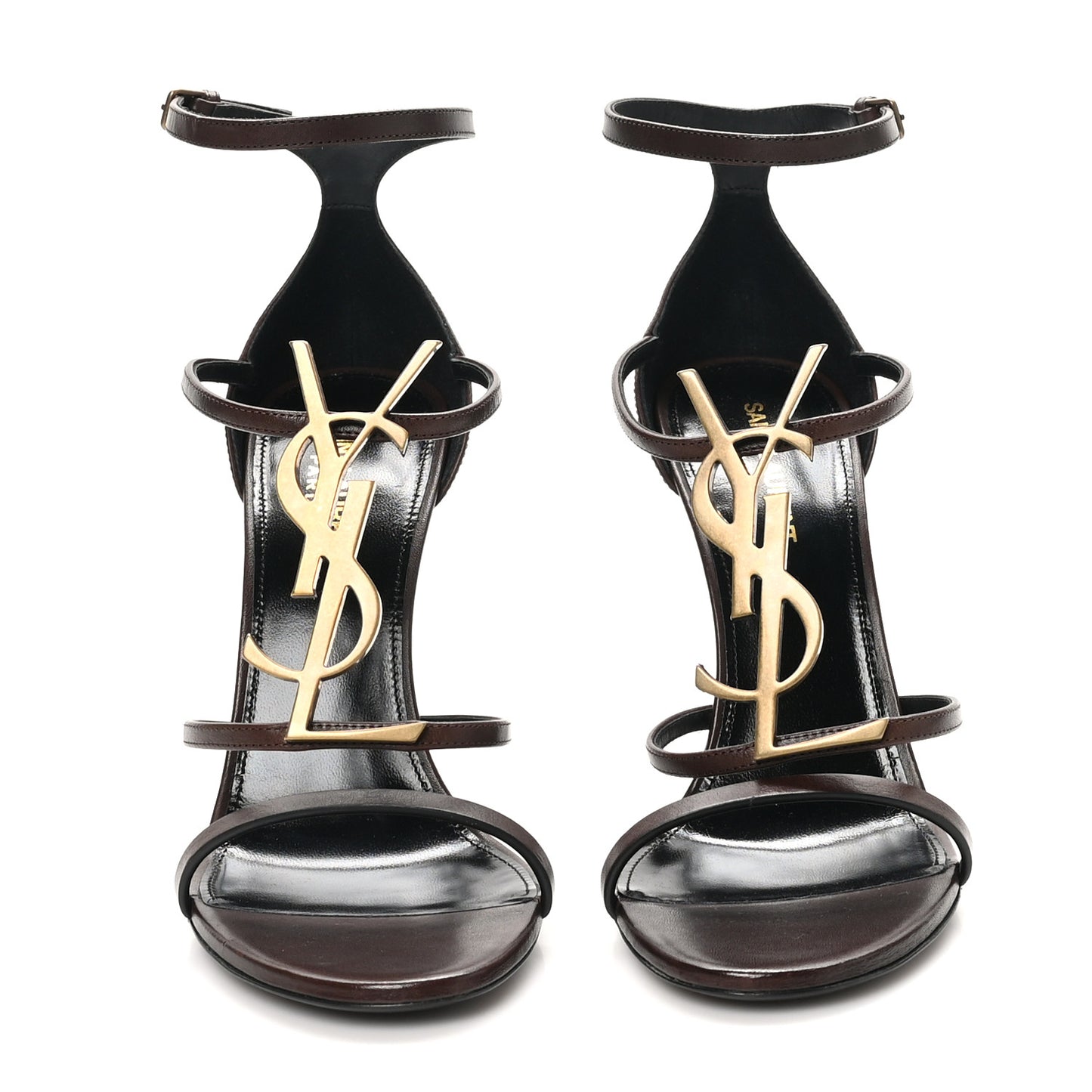 Calfskin Cassandra Palm Logo 100 Ankle Strap Sandals 40 Moro