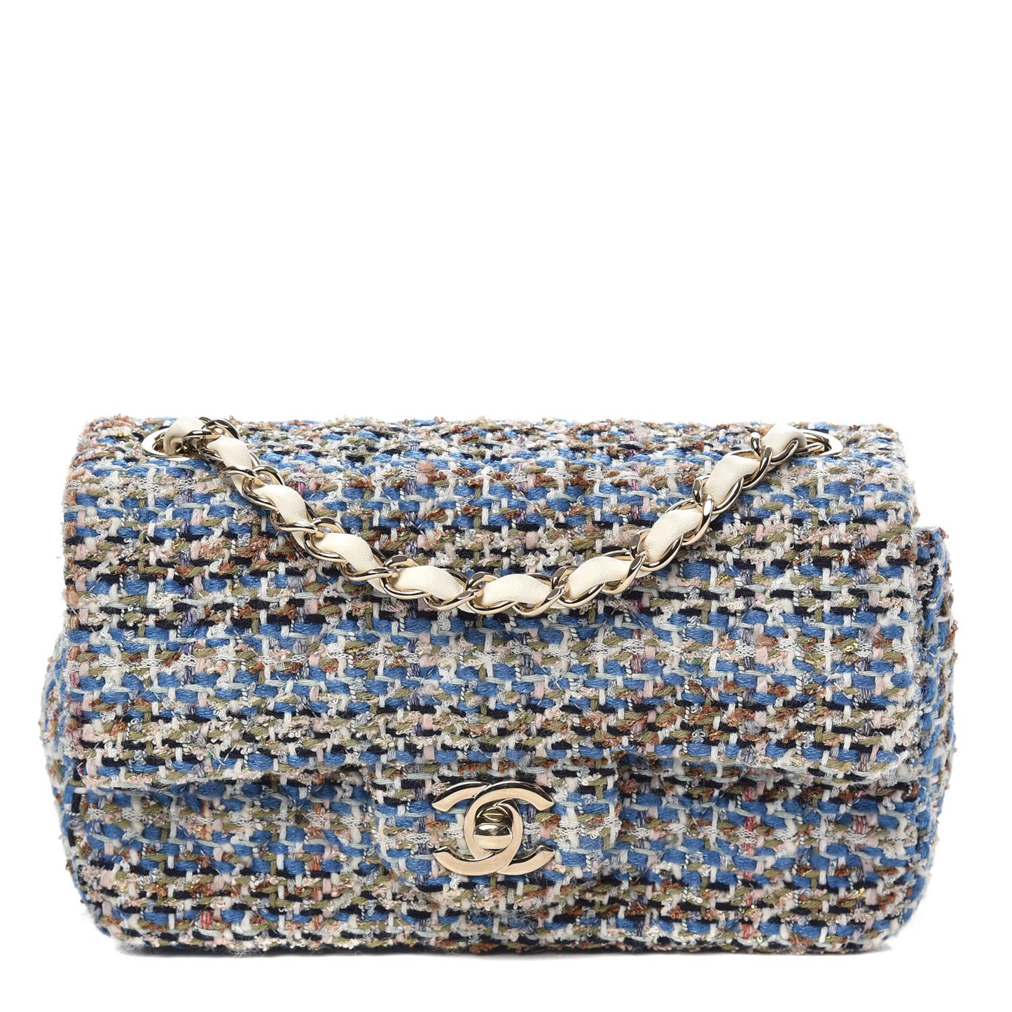 Tweed Quilted Mini Rectangular Flap Blue Multicolor