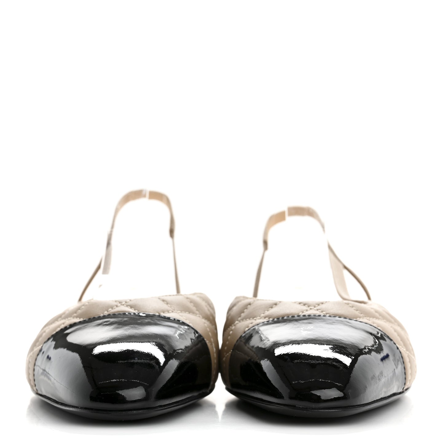 Lambskin Patent Cap Toe CC Slingback Flats 42 Beige Black