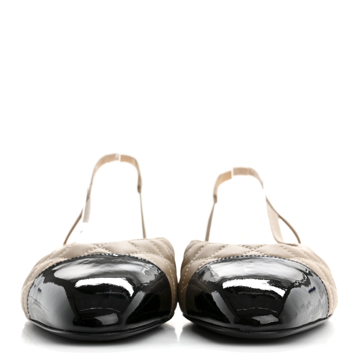 Chanel Lambskin Patent Cap Toe CC Slingback Flats 42 Beige Black 3 of 9