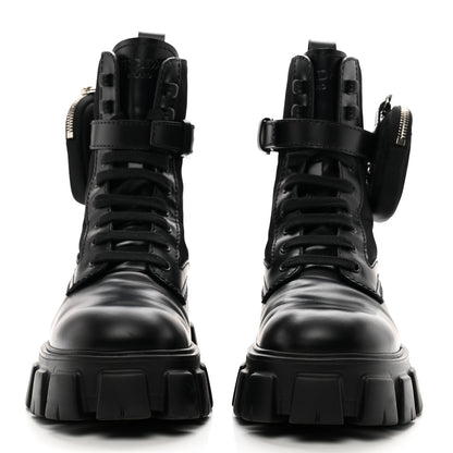 Prada Spazzolato Rois Re-Nylon Metal Triangle Logo Mens Monolith Pouch Pocket 60mm Combat Boots 7.5 Black 2 of 9