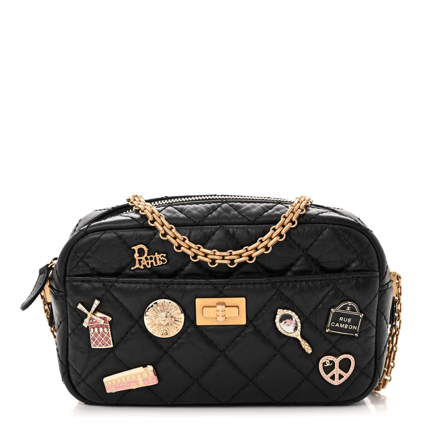 Aged Calfskin Quilted Mini Lucky Charm Reissue Camera Case Black