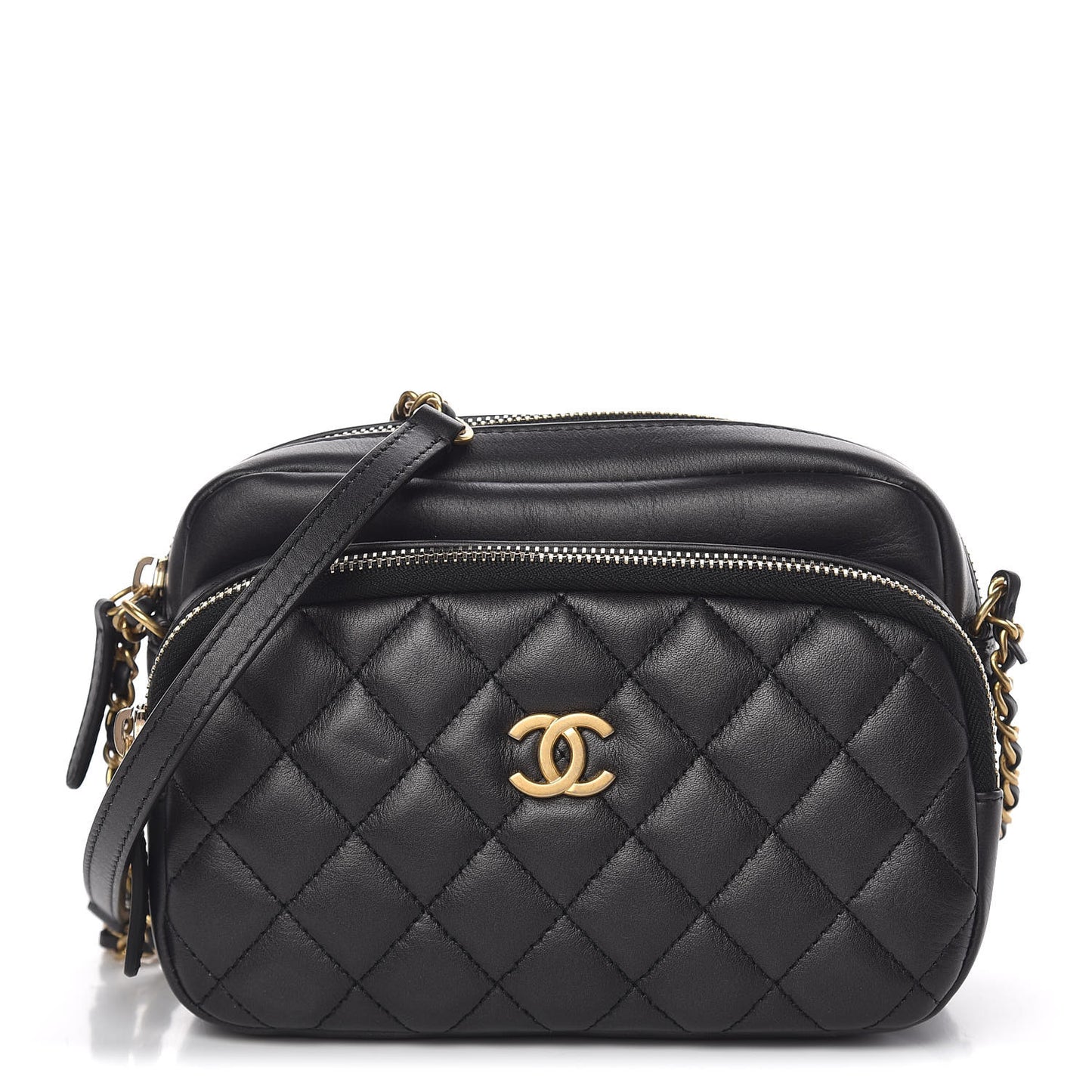 Calfskin Quilted Day Trips Camera Case Black