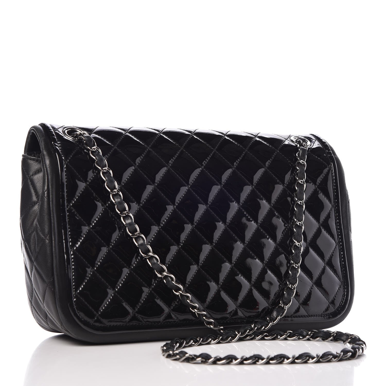 Chanel Patent Quilted Jumbo Classic Twist Flap Bag Black 3 of 9