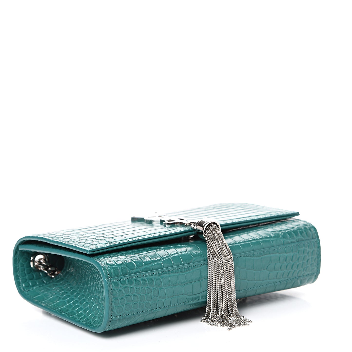 Calfskin Crocodile Embossed Monogram Small Kate Tassel Satchel Green