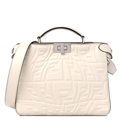 Fendi X SARAH COLEMAN Nappa FF Fish Eye Embossed Mini Peekaboo I SEE U Satchel White Ice 1 of 9